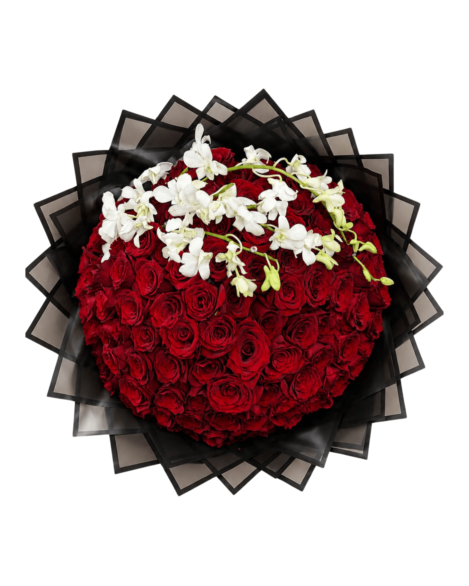 100 Red Rose Luxury Bouquet with White Orchid Accent - Landen’s Flowers