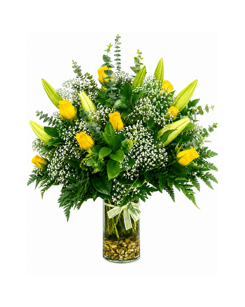 15 Yellow Roses Arrangement with Vase - Landen’s Flowers