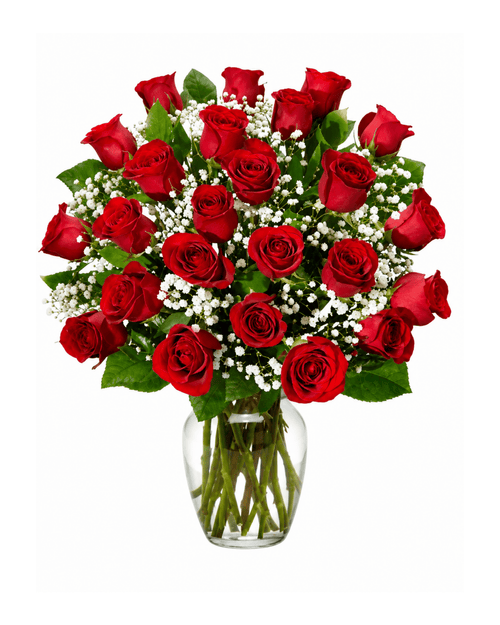 24 Red Roses Arrangement w/ Glass Vase - Landen’s Flowers