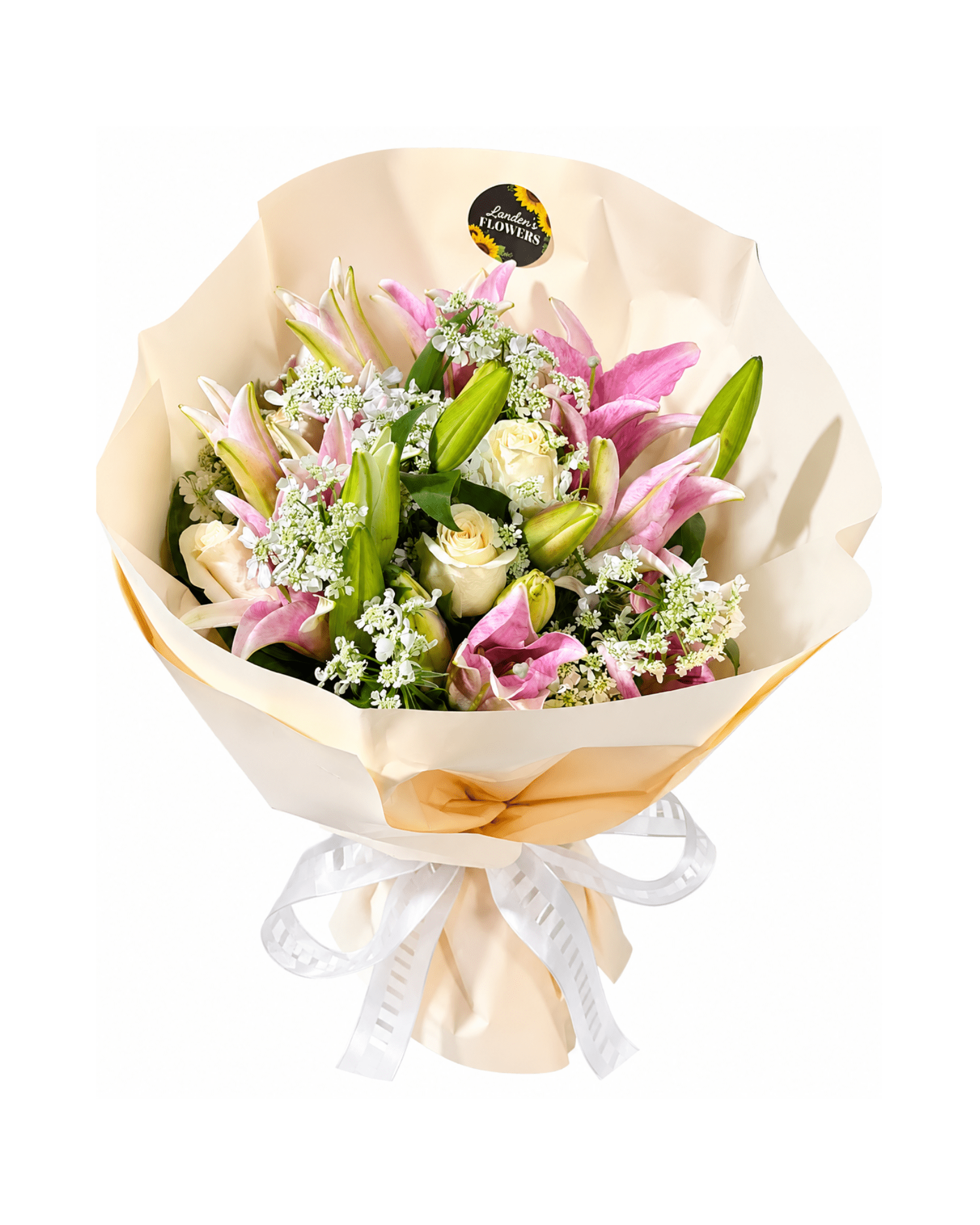 Pink Lily & White Rose Bouquet - Landen’s Flowers
