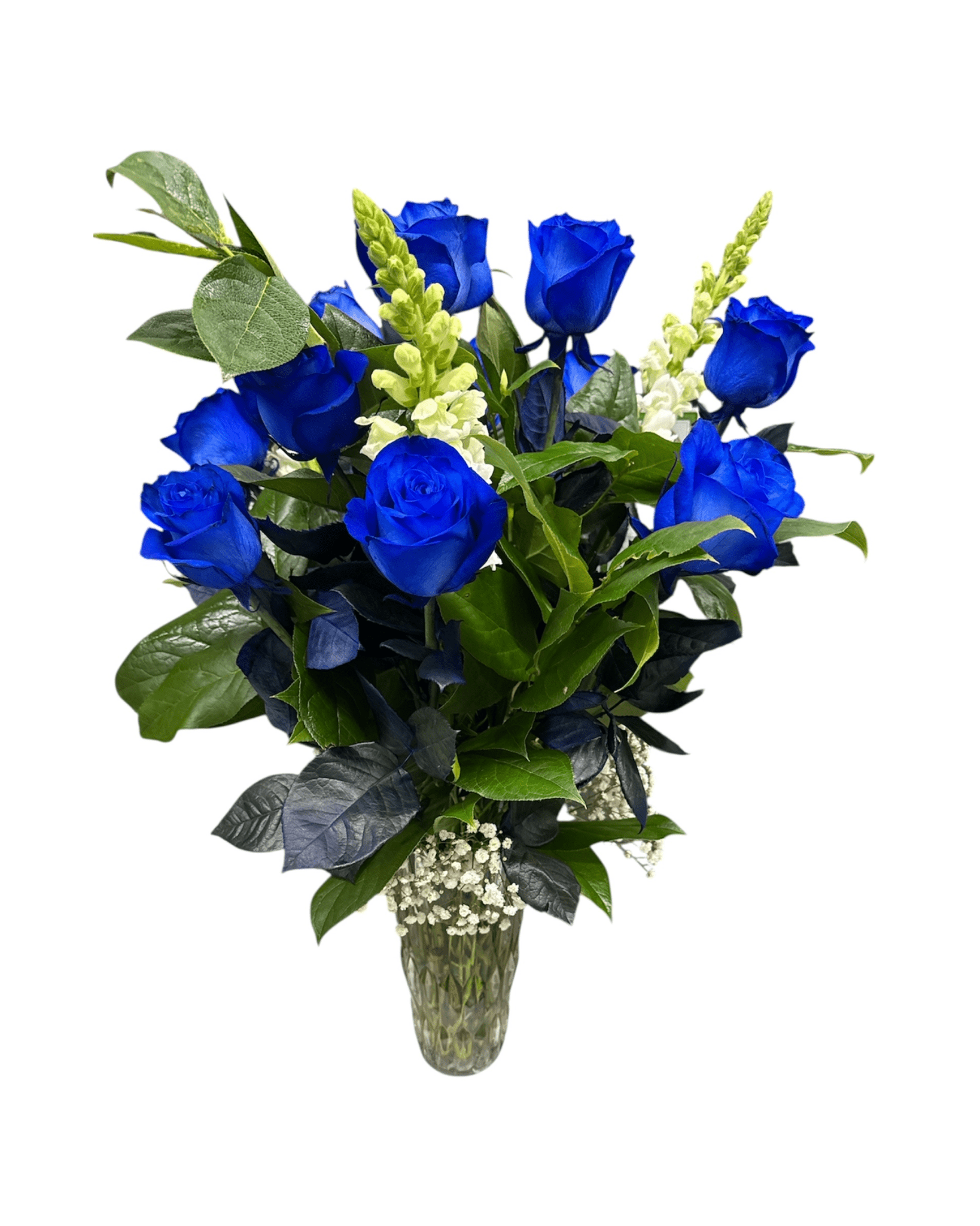 Blue Rose Arrangement in Glass Vase - Landen’s Flowers