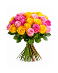 Bouquet of pink and yellow roses on a white background