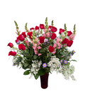 Grand Red Rose and Pink Snapdragon Arrangement in Vase - Landen’s Flowers