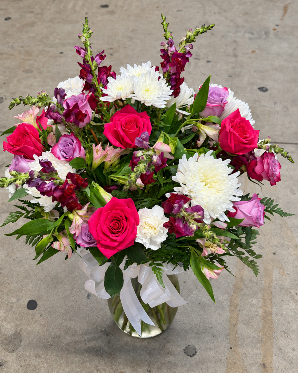 Hot Pink & Purple Mixed Flower Arrangement with Vase - Landen’s Flowers
