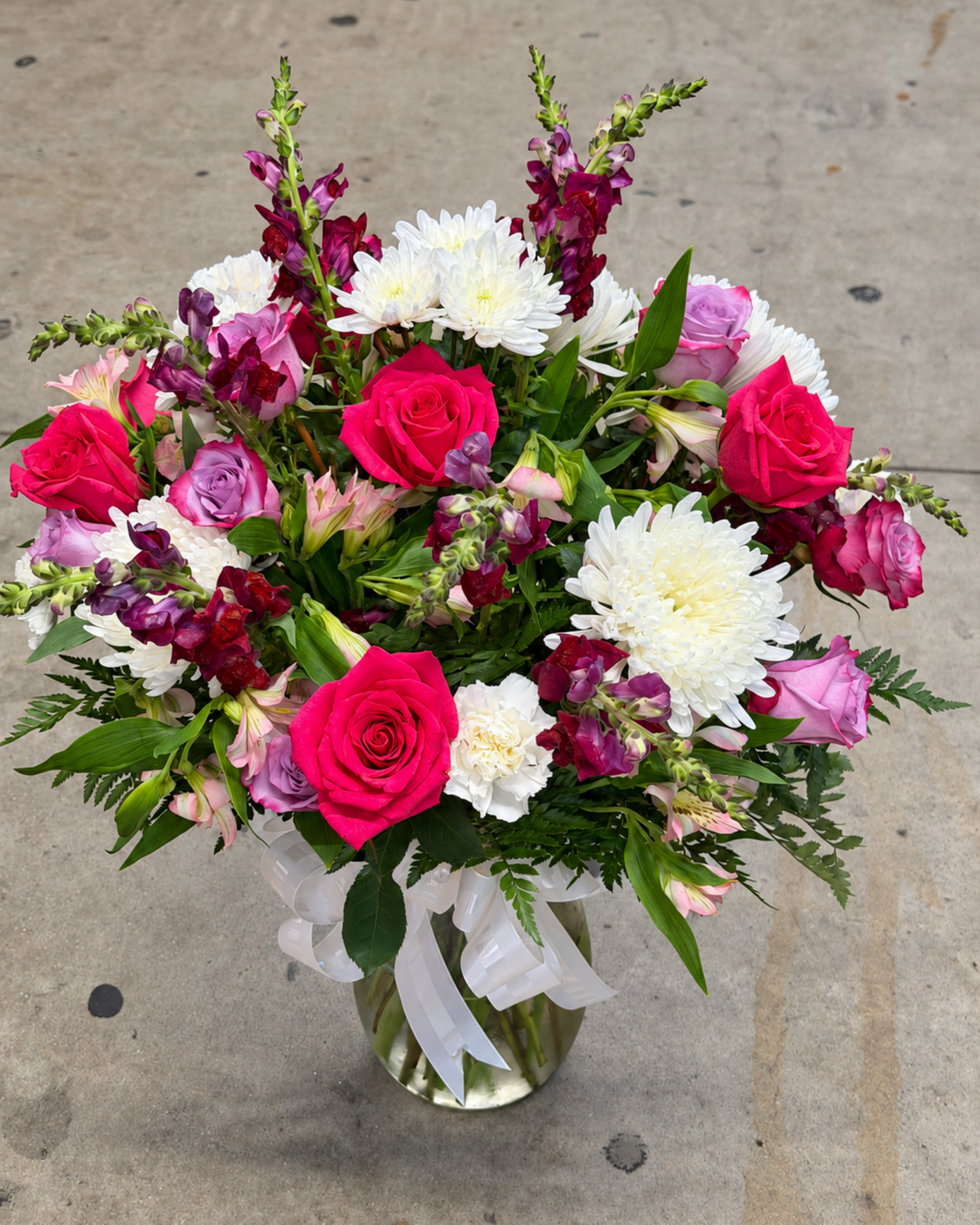 Hot Pink & Purple Mixed Flower Arrangement with Vase - Landen’s Flowers