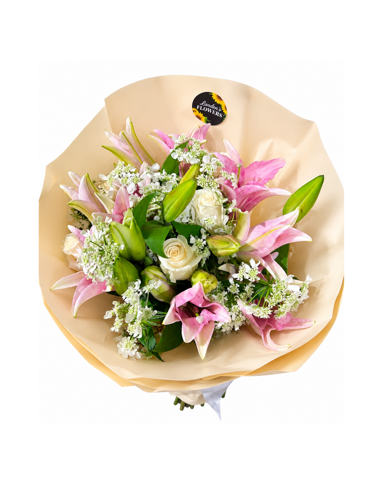 Pink Lily & White Rose Bouquet - Landen’s Flowers