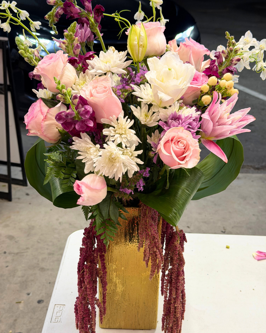 Pink Rose & Mixed Bloom Arrangement with Vase - Landen’s Flowers