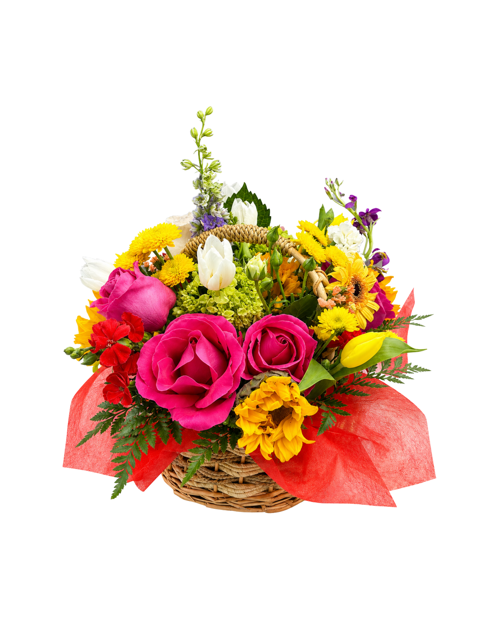 Rainbow Mixed Flower Basket Arrangement - Landen’s Flowers