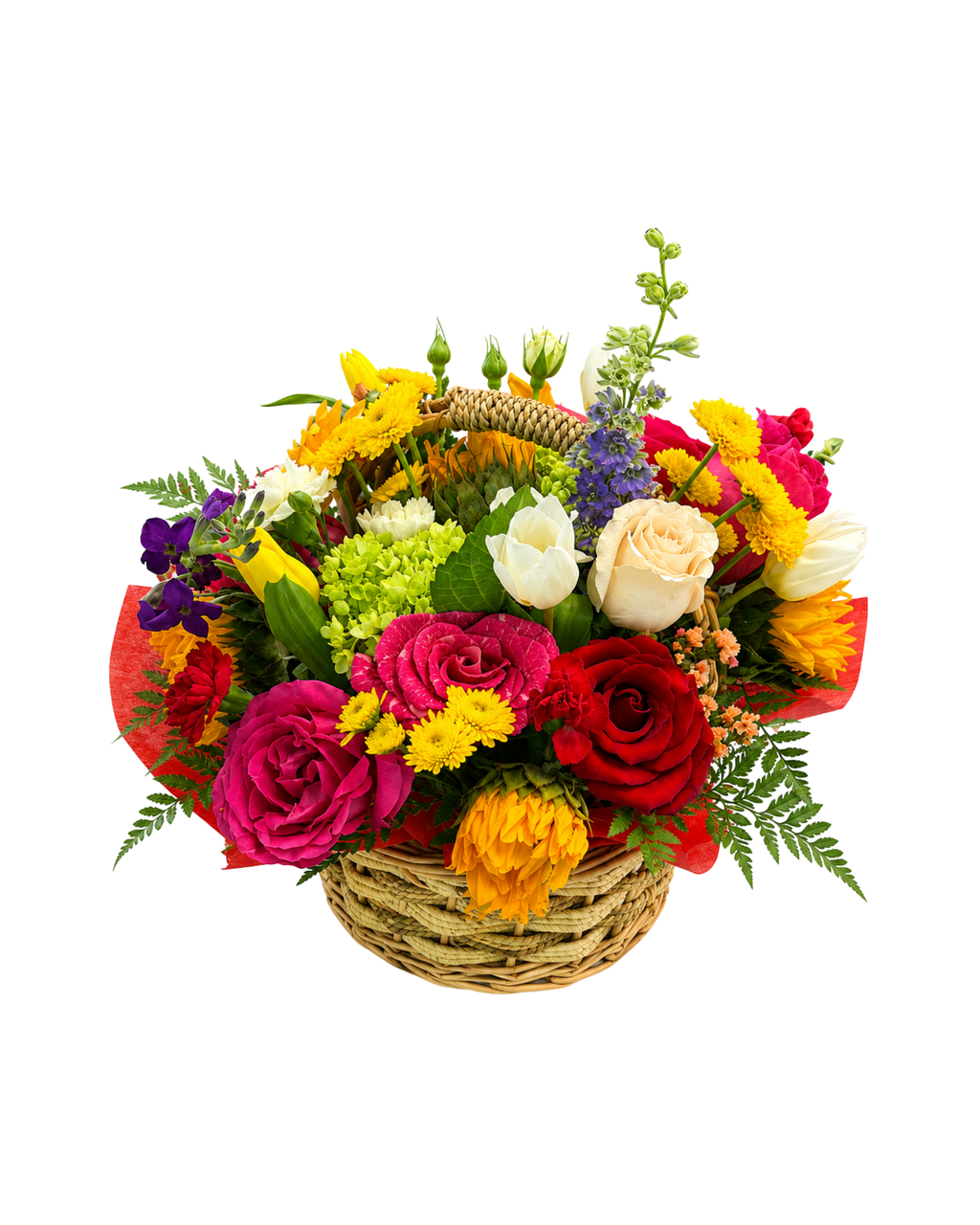 Rainbow Mixed Flower Basket Arrangement - Landen’s Flowers