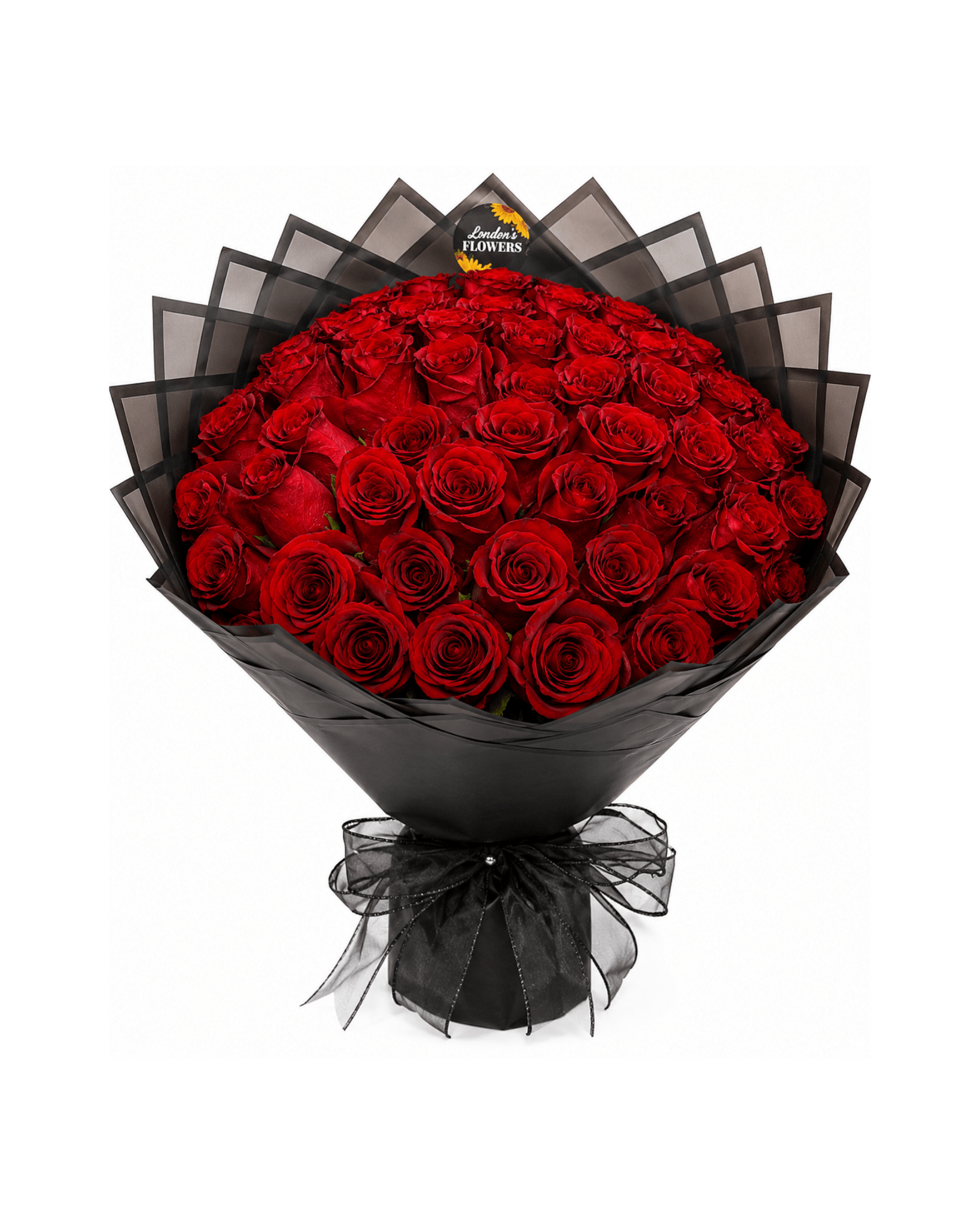 Red Rose Luxury Bouquet with Black Wrap - Landen’s Flowers