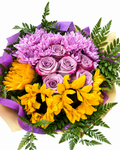 Sunflower & Purple Rose Bouquet with Chrysanthemums - Landen’s Flowers