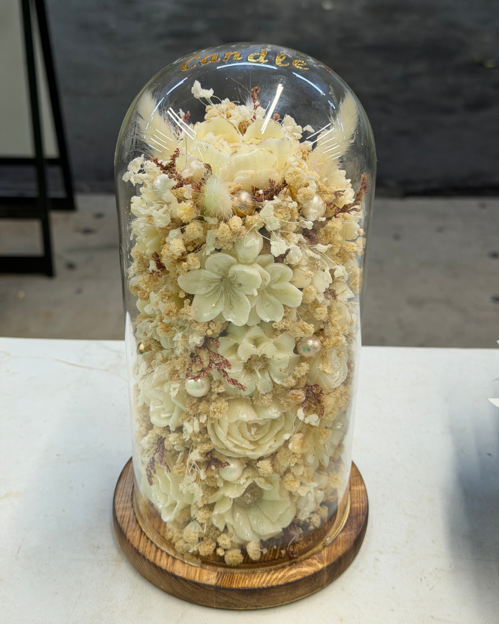 Wax Flower Glass Dome Display