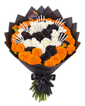 Halloween Marigold & Black Rose Bouquet with Skeleton Hands - Landen’s Flowers