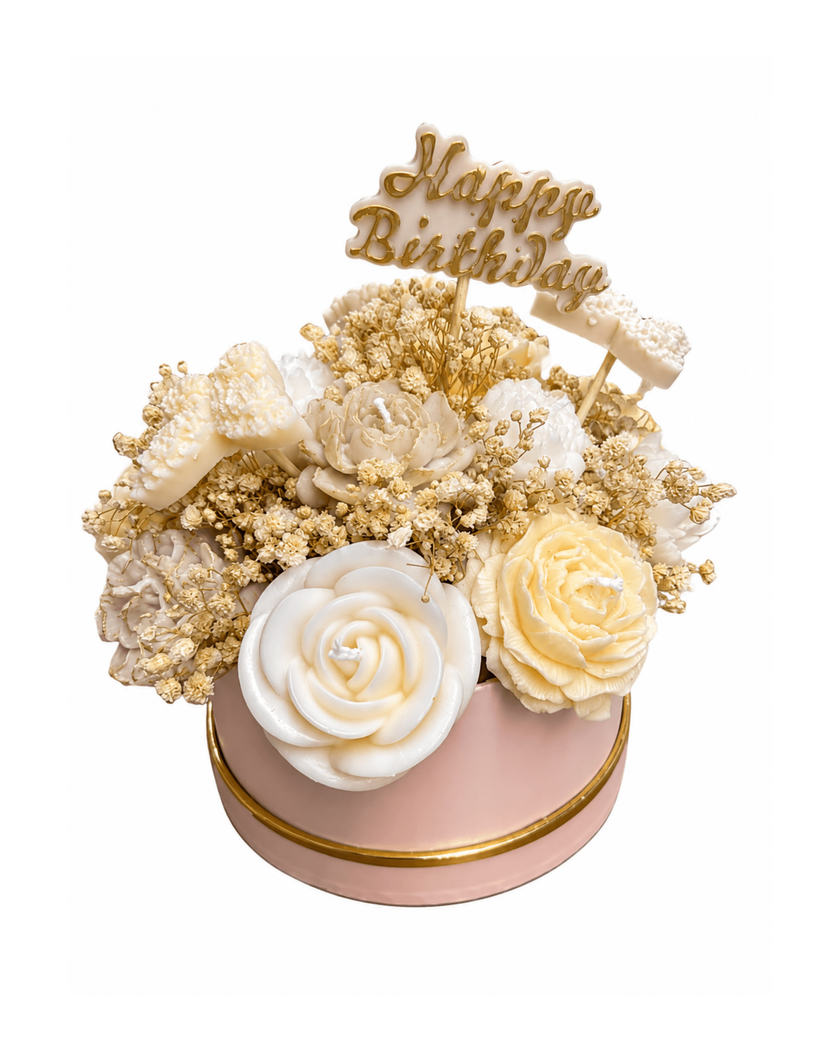 Happy Birthday Floral Arrangement Wax Candle (Medium) - Landen’s Flowers
