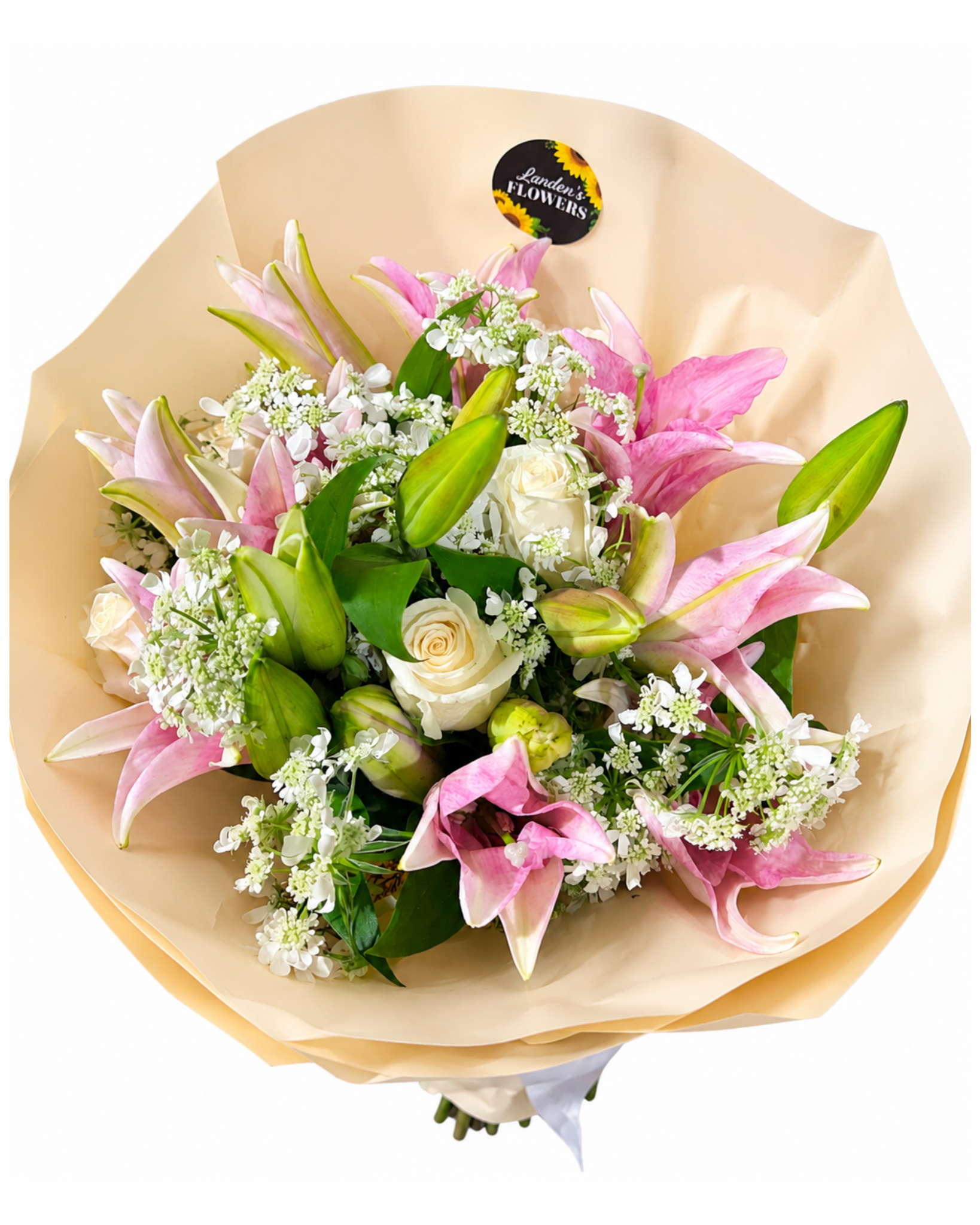 Pink Lily & White Rose Bouquet - Landen’s Flowers