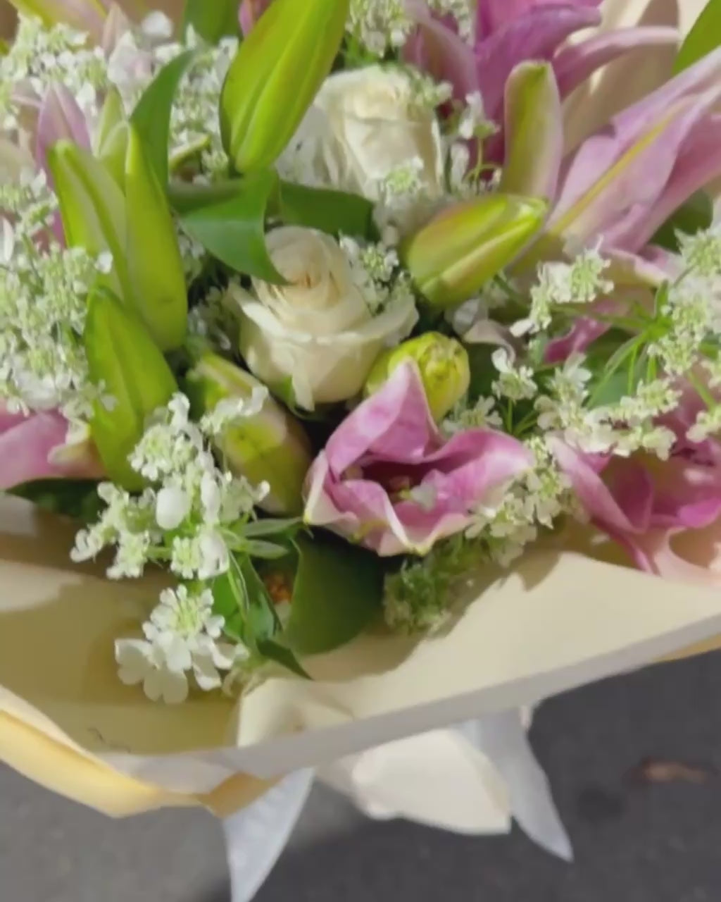 Pink Lily & White Rose Bouquet