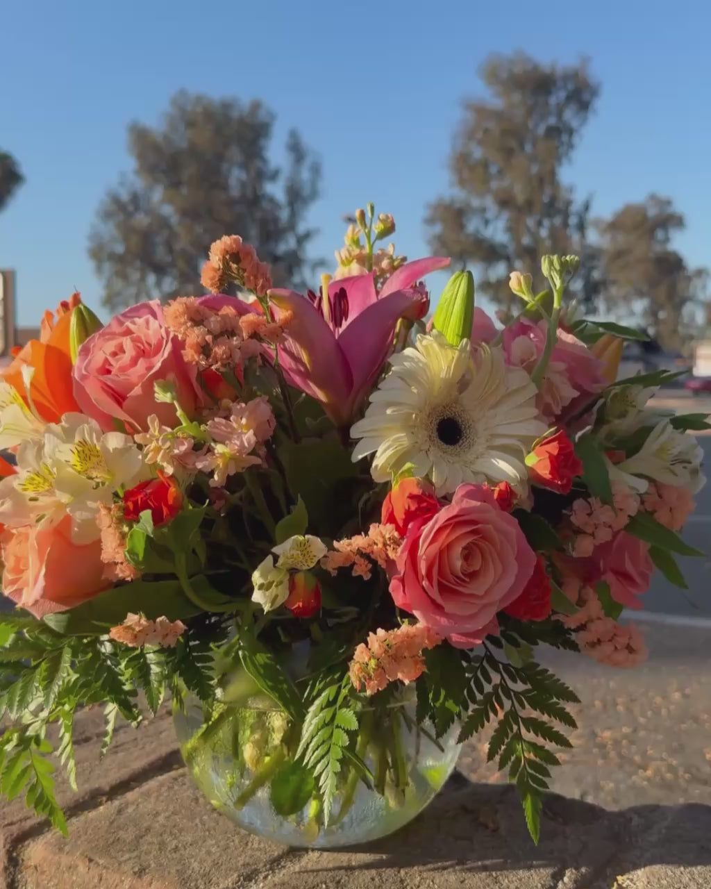 Sunset Garden Arrangement in Glass Vase