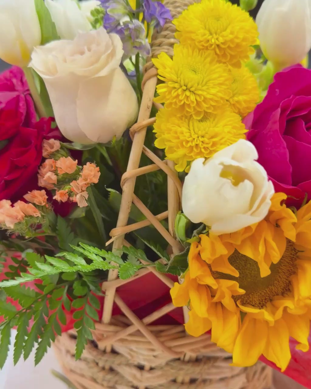 Rainbow Mixed Flower Basket Arrangement