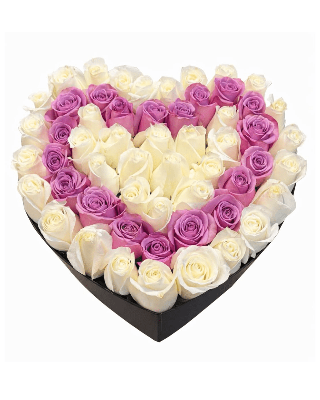 White and Purple Rose Heart Pattern Box - Landen’s Flowers